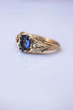 1ct Pear Cut Blue Sapphire Engagement Ring Floral Petal Leaf 14k YellowGold Over