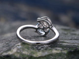 0.9Ct Oval Cut Blue Aquamarine Bypass Leaf Engagement Ring 14K White Gold Finish