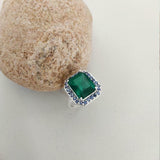 2.4ct Engagement Ring Green Emerald Cut Halo Solitaire 14k White Gold Finish