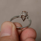 0.75ct Pear Cut Peach Morganite Trilogy Engagement Ring 14k White Gold Finish