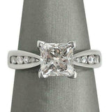 1.5ct Princess Cut Diamond Solitaire Ring 14K White Gold Over with Round Accents