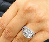 Double Halo Bridal Set Engagement Ring 2.3ct Round Diamond 14k White Gold Finish