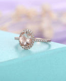 1.6ct Oval Cut Peach Morganite Diamond Halo Engagement Ring 14k Rose Gold Finish