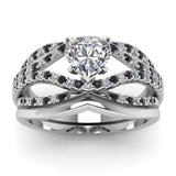 2ct Heart Diamond Black Accent Bridal Set Engagement Ring 14k White Gold Finish