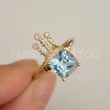 1.1ct Cushion Cut Simulated Aquamarine Royal Queen Castle Ring 14k Gold Plated