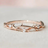 0.1ct Round Cut Moissanite Dainty Twig Women Wedding Band 14k Rose Gold Plated