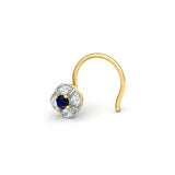 0.4ct Round Cut Blue Sapphire Cluster Nose Pin Ring Piercing 14k YellowGold Over