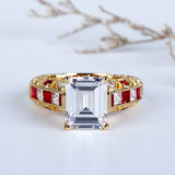 3Ct Emerald Cut Diamond Ruby Accent Vintage Engagement Ring 14K Yellow Gold Over