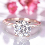 1.6ct Round Cut Diamond Engagement Ring Solitaire with Accents 14k RoseGold Over