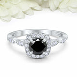 2ct Round Cut Black Diamond Accent Halo Women Engagement Ring 14k WhiteGold Over
