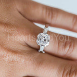 2.5ct Asscher Simulated Diamond Trilogy Engagement Ring 14k White Gold Plated
