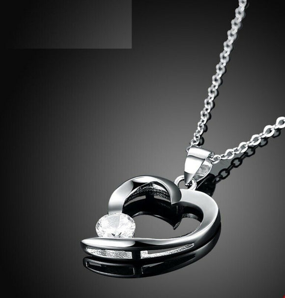 0.5ct Round Cut Diamond Pendant with Chain Heart Shape 14k White Gold Finish