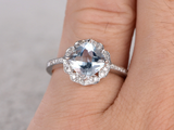 2.3ct Cushion Cut Blue Aquamarine Diamond Floral Halo Ring 14k White Gold Finish