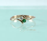 1ct Engagement Ring Round Cut Green Emerald Two Stone Bypass 14k RoseGold Finish