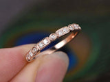1ct Round Cut Diamond Wedding Band Milgrain Half Eternity 18k Rose Gold Finish