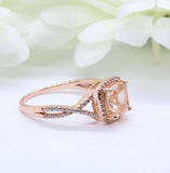 2ct Cushion Cut Morganite Engagement Ring Split Shank Halo 14k Rose Gold Finish