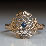 0.2ct Round Cut Blue Sapphire Filigree Vintage Inspired Ring 14k YellowGold Over