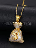 2ct Round Moissanite Money Bag Hip Hop Pendant 14k Yellow Gold Plated NO CHAIN