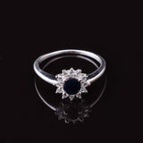 0.5ct Engagement Ring Round Blue Sapphire Halo Minimalist 14k White Gold Finish