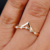 0.5ct Round Cut Moissanite Tiara Crown Chevron Women Ring 14K Yellow Gold Plated
