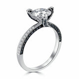 1ct Round Diamond Blue Sapphire Solitaire Engagement Ring 14k White Gold Finish