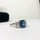 2.3ct Engagement Ring Emerald London Blue Topaz Three Stone 14k White Gold Over