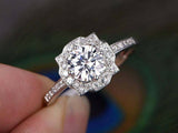 1.7ct Round Cut Diamond Engagement Ring Halo 14k White Gold Finish with Accents
