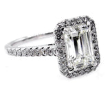 3ct Emerald Cut Diamond Halo Solitaire Engagement Ring 18K White Gold Finish