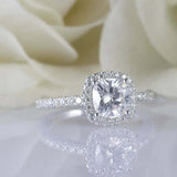 2ct Cushion Cut Diamond Engagement Ring Round Accents Halo 14k White Gold Finish
