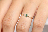 0.4ct Baguette Cut Green Emerald Two Stone Minimalist Ring 14k YellowGold Finish