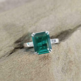 2.1ct Engagement Ring Green Emerald Cut Solitaire Women 14k White Gold Finish