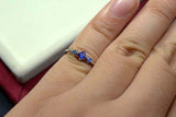 0.3ct Engagement Ring Princess Cut Blue Sapphire Trilogy 14k White Gold Finish