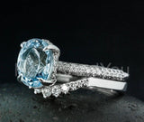 2.3ct Oval Simulated Aquamarine Hidden Halo Pave Bridal Set 14k WhiteGold Plated