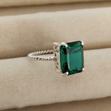 2ct Engagement Ring Green Emerald Cut Braided Solitaire 14k White Gold Finish