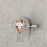 1.6ct Pear Cut Morganite Engagement Ring Milgrain Trilogy 14k White Gold Finish
