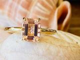 2.6ct Emerald Cut Peach Morganite Solitaire Promise Ring 14k Yellow Gold Finish