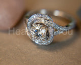 2.4ct Round Cut Moissanite Swirl Split Shank Bridal Ring 14K White Gold Plated