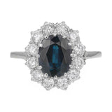 2.5ct Oval Cut Blue Sapphire Engagement Ring Halo Solitaire 14k White Gold Over