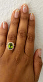 3ct Elongated Cushion Cut Green Peridot Engagement Ring Halo 14k RoseGold Finish