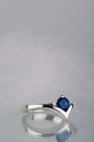 0.5ct Round Blue Sapphire Engagement Ring Solitaire Curved 14k White Gold Finish