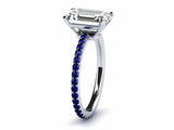 1.5ct Emerald Cut Diamond Sapphire Accent Engagement Ring 14k White Gold Finish