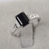 2ct Emerald Cut Black Diamond Solitaire Filigree Accent Ring 14k White Gold Over
