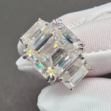 2.2ct Emerald Simulated Diamond Three Stone Engagement Ring 14k WhiteGold Plated
