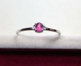 0.3ct Engagement Ring Oval Cut Pink Ruby Trilogy Minimalist 14k WhiteGold Finish