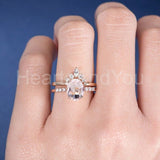 1.5ct Oval Cut Simulated Morganite Crown Tiara Bridal Set 14k Rose Gold Plated