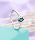1ct Pear Cut Blue Sapphire Bezel Set Cute Engagement Ring 14k White Gold Finish