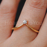 0.05ct Round Cut Moissanite Minimal Tiara Chevron Ring 14K Yellow Gold Plated