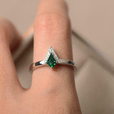 0.5ct Engagement Ring Kite Cut Green Emerald V Shape Crown 14k White Gold Finish