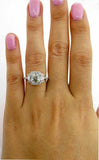 5.5ct Asscher Trilogy Halo Engagement Ring 14K White Gold Over Trapezoid Accents