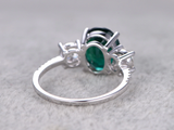 2ct Oval Green Emerald Engagement Ring Round Accents Trilogy 14k White Gold Over